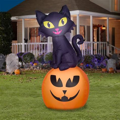 cat on pumpkin inflatable